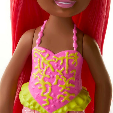 Barbie Dreamtopia Chelsea Mermaid Doll with Coral-Colored Hair & Tail, Royal Headband Accessory, Small Doll Bends at Waist