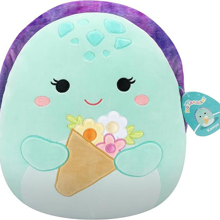 Squishmallows Original 14in Kamya The Mint Leatherback Turtle Holding Bouquet – Official Jazwares Plush (Large)