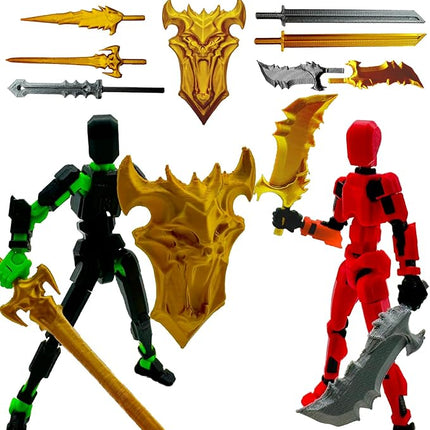 3D Printed 5.54-inch Multi-Jointed Action Figures Dummy13, Full Body Mechanical Movable Toy, Multiple Accessories, Hand Painted Figure, Desk Decoration, Creative Gifts (Z-Set2)