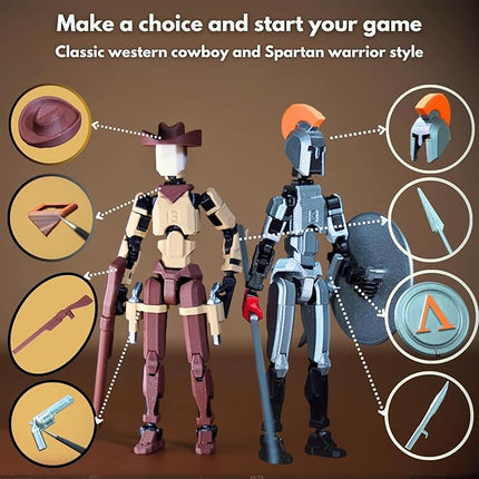 Spartan and Cowboy t13 Action Figure｜2-Pack 5.4 inches｜Assembly Completed｜ 3D Printed Dummy 13 Action Figure for Collectors｜Lucky 13 Gift for Friends