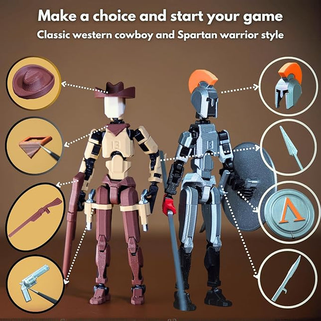 Spartan and Cowboy t13 Action Figure｜2-Pack 5.4 inches｜Assembly Completed｜ 3D Printed Dummy 13 Action Figure for Collectors｜Lucky 13 Gift for Friends
