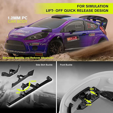 CROBOLL RLAARLO 1/10 Brushless Carbon Fiber RC Drift Cars for Adults with Gyro, Max 50 mph Fast RC Rally Car, 2.4Ghz All Terrain Remote Control Car 4x4 Hobby RTR RC Truck（Purple）