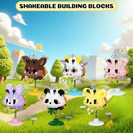 Cute Cartoon Animal Mini Micro Building Blocks Set - 6 Mini Designs with Display Stands, Ideal for Party Favor for Kids and Building Blocks for Adults. Educational Toys for Kids