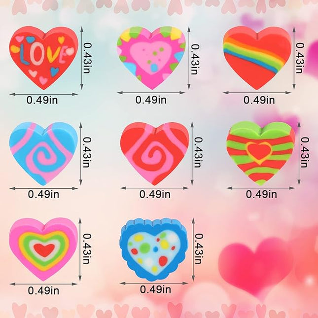 JUNEBRUSHS Erasers for Kids Bulk, 150Pcs Heart Mini Holiday Gifts for School Classroom Prizes Homework Rewards Party Favors