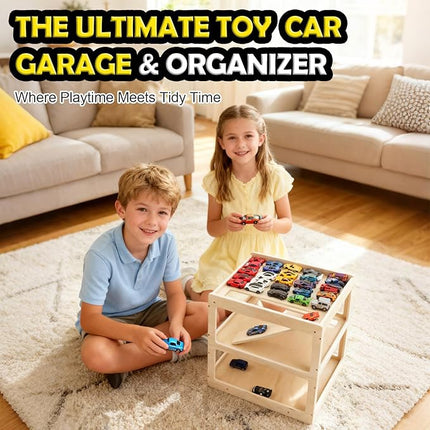 Display Case for Hot Wheels Garage & Matchbox Cars, 1/64 Scale Diecast Toy Car Garage, Storage Case for Hot Wheels, Parking Garage Diorama Toy Car Parking Car Ramp