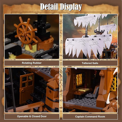 Toy Building Block Set, Pirate Ship Regular Size Brick Model Kit, Creative Ship Building Construction, Christmas Birthday Gift for Adult Teens Children Kids Boys Girls 8+ 1182pcs