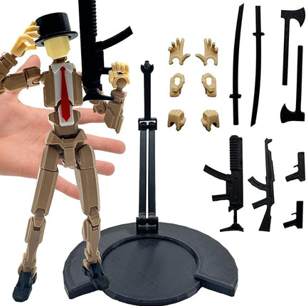 3D Printed 8.13-inch Action Figure Dummy-Mici20, Full Body Mechanical Movable Toy, Multiple Accessories, Desk Decoration (3 HandsType, Bracket, Weapons, Armour) (Apricot)