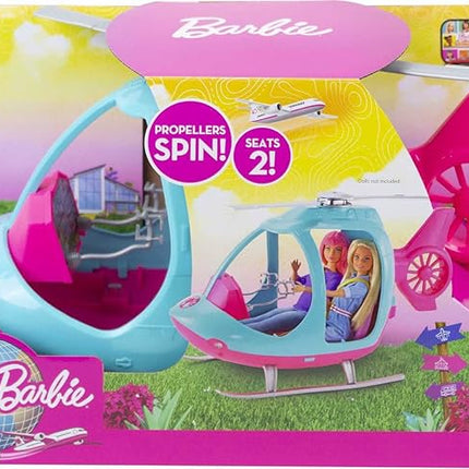 Barbie Helicopter with Spinning Rotors, Pink and Blue 2-Seater Design with Seatbelts and Pilot "Controls"