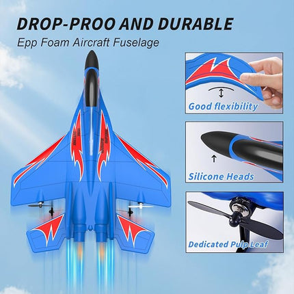 Foam Remote Control Wireless Airplanes RC Planes, Remote Control Fighter Toys, 2CH 2.4Ghz RC Fighter Jet with Light, Hobby Rc Airplanes Easy to Fly for Kids Boys Adults(Yellow)