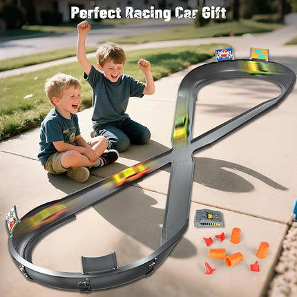 VATOS Slot Car Track Set for Kids, 4 Rechargeable Crash Race Cars, 2 Accumulator Chargers, 2 in 1 DIY Slot Car Race Cars Toy for Boys Girls 3 4 5 6 7 8 9 10 Years Old