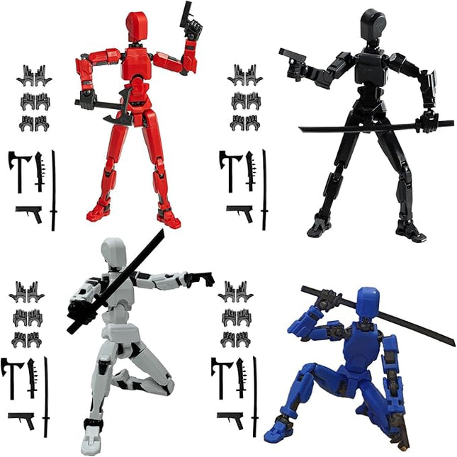(Assembly Completed) 4 Packs T13 Action Figure Set, 3D Printed ActionFigure Toy Gifts for Kids, Dummy 13,Robot 13 Action Figure Full Body Mechanical Doll Christmas Birthday Gift for Boys Girls