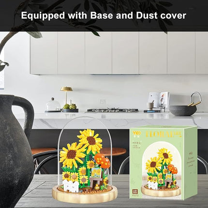 QARULUS Sunflower Flower Bouquet Building Toy Mini Bricks Flowers Set Adult Botanical Collection Friends Set DIY Plants Bonsai Tree Valentine's Christmas New Year Birthday for Women