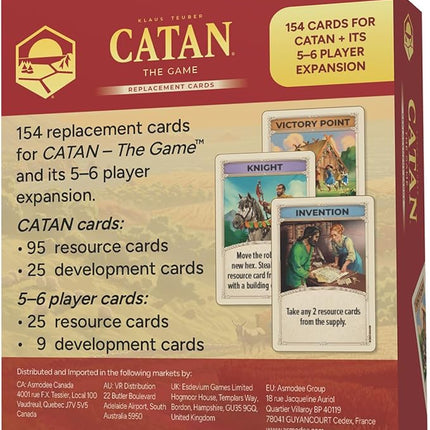 CATAN Base Game Card Accessory (6th Edition) Complete Replacement Set with 95 Resource Cards & 25 Development Cards, Made Studio