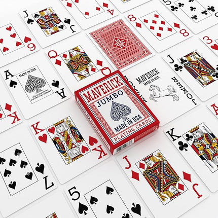 Maverick Playing Cards 12 Pack, Made in USA, Jumbo Index, Red and Blue Decks, Bulk Playing Cards for Poker, Card Games, and Family Game Night