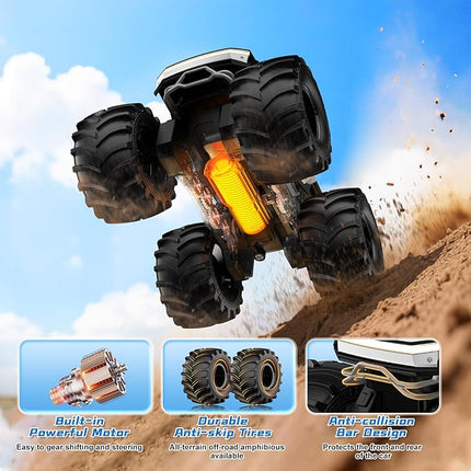 Amphibious Remote Control Car, 1:18 Monster Truck Toys for Boys RC Cars, 2.4 GHz Waterproof RC Trucks, 4WD All Terrain Off-Road Pickup, Kids Christmas Birthday Gifts Present Boys Girls Toys Ages 6+