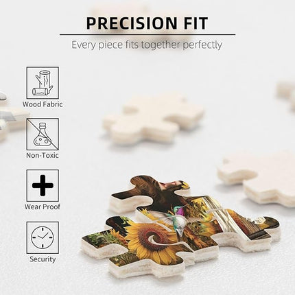 Highland Cow Jigsaw Puzzles 500 Pieces for Adults, Farm Animal & Sunflowers Country Scene, Rustic Window View Wooden Puzzle, Relaxing Nature Art & Farmhouse Decor Gift