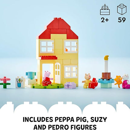 LEGO DUPLO Peppa Pig Birthday House Playset with 3 Animal Figures, Educational Toy for 2 Year Olds, Buildable Dollhouse for Creative Role Play, Peppa Pig Toy for Girls, Boys and Toddlers, 10433