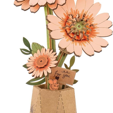 rowood 3D Puzzles for Adults,DIY Wooden Flower Building Craft Kits for Women,Christmas/Birthday Gift- Orange Gerbera Daisy
