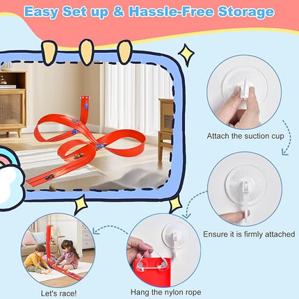 20 Ft Flexible Race Track Toys, Anti Gravity Car Track Set, Flex Race Car Ramp Track with Suction Cups - Rolls Up Portable DIY Race Track with 4 Racing Cars- Kids Race Car Track Toy (red)