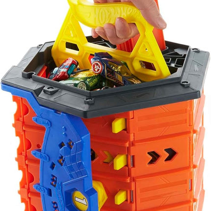 Hot Wheels Track Builder Action, Roll Out Raceway, Track Set with 5 Lane Racetrack and Toy Storage Bucket, Includes 1 Toy Car, Toys for Ages 4 to 10, One Pack, HGK41