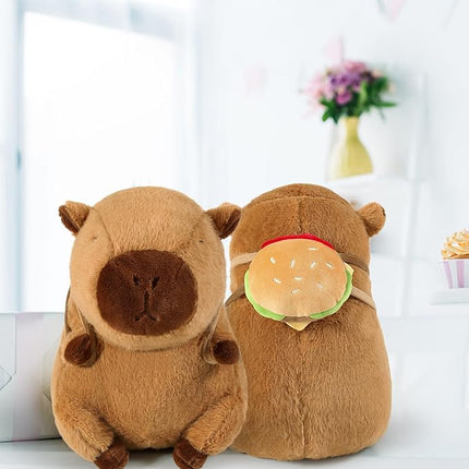 Ditucu Cute Capybara Plush with Hamburger Backpack Soft Capibara Stuffed Animal Plushies Toys Hugging Gifts for Kids Brown 9 inch