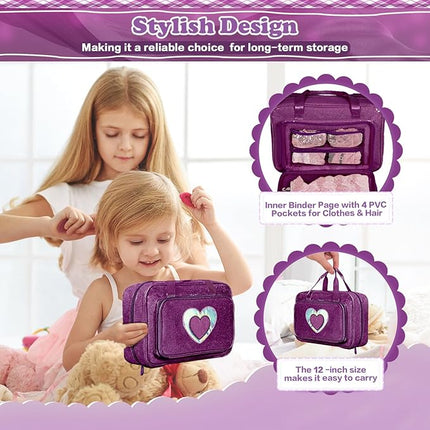 Carrying Case Compatible with Barbie Dolls 12-Inch, Storage Organizer with Handle Holds up to 6 Dolls,Multiple Pockets for Accessories,Toy Storage Box, lavender,Bag Only (purple)