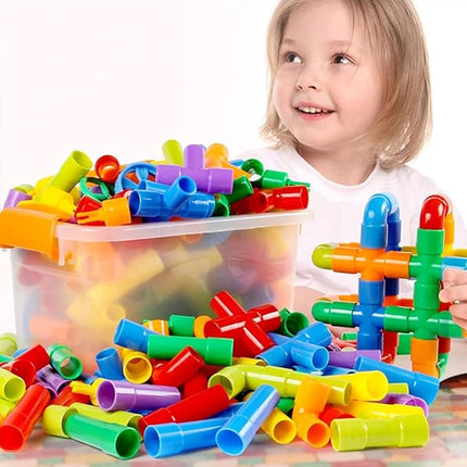 ZOZOPLAY STEM Learning Toy Tubular Pipes & Spouts & Joints 96 Piece Build Bicycle, Tank, Scootie, Moter Skills Endless Designs Educational Building Blocks Set for Kid Ages 3+ Multicolor