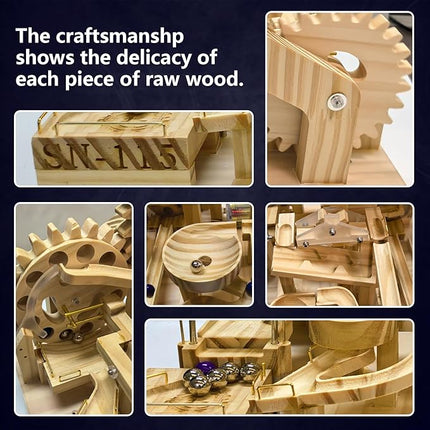 Wooden Marble Run Building Set, Electric Motorized, 75 Blocks, 15 Marbles, 3D Brain Teaser Construction Kit.for Adults and Adolescent to Build (SN-115)