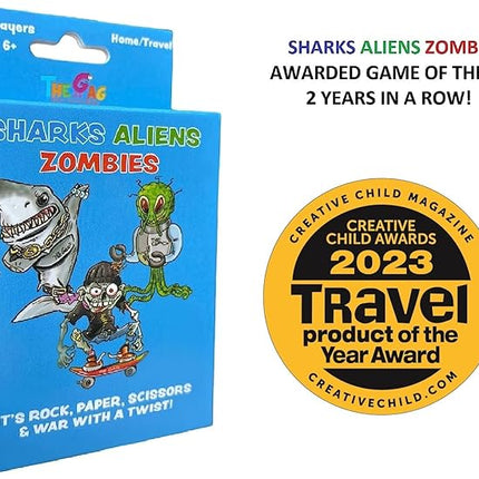 Sharks Aliens Zombies: Fun Card Game for Kids Played Like Rock Paper Scissors War for Family Game Night Gift Giving Stocking Stuffer