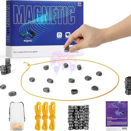 Magnetic Chess Set with 32 Travel-Stones, 3 String & Portable Storage Bag, Strategy Board Game for Family Game Night, Indoor Outdoor Use for Kids Adults (Age 9+)