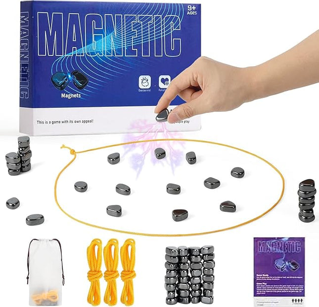 Magnetic Chess Set with 32 Travel-Stones, 3 String & Portable Storage Bag, Strategy Board Game for Family Game Night, Indoor Outdoor Use for Kids Adults (Age 9+)