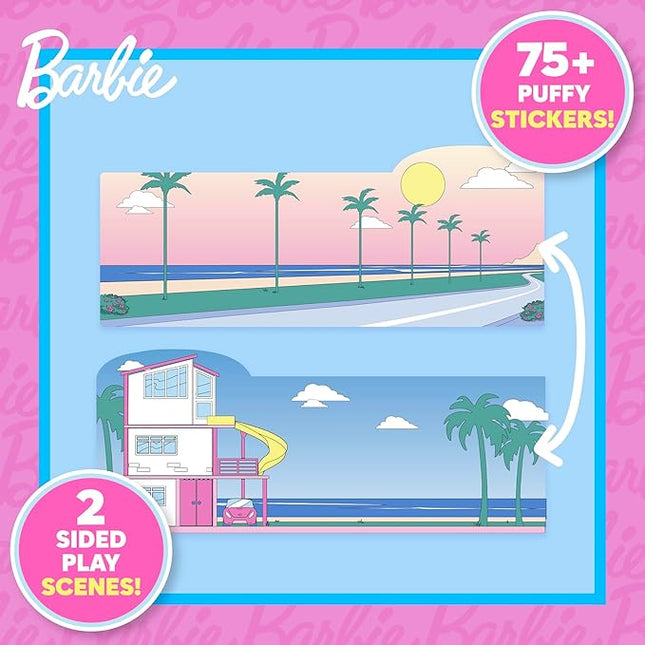 Horizon Group USA Barbie Puffy Sticker Playset, 75 Reusable Stickers, 2-Sided Beach Play Scene, Travel-Friendly, Ages 3+