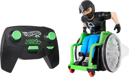 Hot Wheels RC Aaron Wheelz Wheelie Chair, Remote-Control Wheelchair with Motocross Aaron "Wheelz" Fotheringham Figure