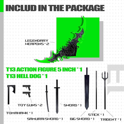 T13 Action Figure Set (Assembly Completed),Dummy 13,Titan 13 Action Figures,3D Printed Toys Multi-Jointed Movable (Black/Green)