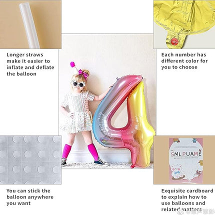 Smlpuame 40 Inch Number Balloons 0-9 Rainbow Gradient Large Number 26 Balloons, Digital Balloons for Birthday Party Celebration Decorations, Helium Foil Number Balloons for Wedding Anniversary