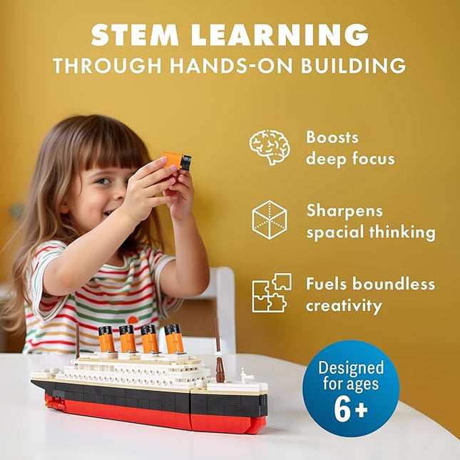 Brick Loot Titanic Micro Building Blocks Set – 390-Piece DIY Ship Model Kit, Mini Bricks for Adults & Kids, 3D Puzzle STEM Toy, Collectible Display, Gift for Ship Lovers & Puzzle Fans (Large)