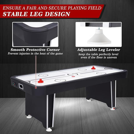 Air Hockey Table, Indoor Powered Air Hockey Game Table w/2 Pucks, 2 Pushers, Stronger Motor & Digital LED Scoreboard for Adults and Kids, Home Game Room, Easy Setup