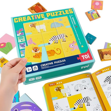 TOI Creative Puzzles for Kids 3-5, Educational Game for 3+ Year Old, Brain Teaser Jigsaw Puzzle with Game Board, Toddler Preschool Learning Activity Color Shape Cognition