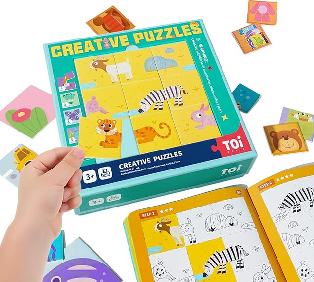 TOI Creative Puzzles for Kids 3-5, Educational Game for 3+ Year Old, Brain Teaser Jigsaw Puzzle with Game Board, Toddler Preschool Learning Activity Color Shape Cognition