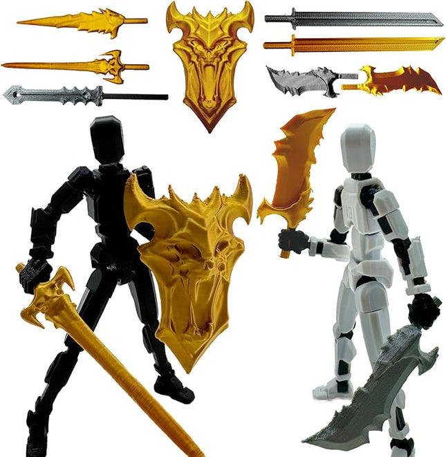 3D Printed 5.54-inch Multi-Jointed Action Figures Dummy13, Full Body Mechanical Movable Toy, Multiple Accessories, Hand Painted Figure, Desk Decoration, Creative Gifts (Z-Set3)