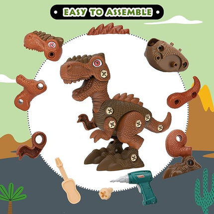 TOY Life 4 Pack Take Apart Dinosaur Stem Toys for Kids 3 5 7 8 12 Year Old Educational Building Constrution Toddler Toy Drill for Boys Gift Preschool Learning Dinosaur Games Toys for Kids Tool Set