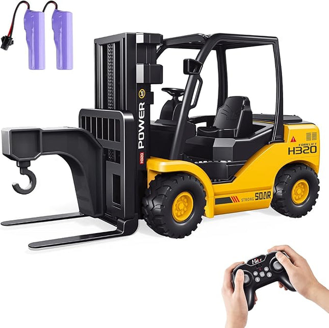 9-Channel Remote Control Forklift Truck – 1:18 Scale Construction Toy, Realistic Lights & Sounds, High-Grip Rubber Tires, Lift & Transport Action, 100-Minute, for Kids & Adults Birthdays