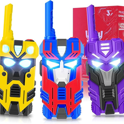 Transform Walkie Talkies for Kids Robot Toys, 3 Pack with Cool Light-Up Eyes & 2500 FT Range, Outdoor Camping Toys, Birthday Gifts for Boys Girls Ages 3-12