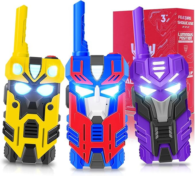 Transform Walkie Talkies for Kids Robot Toys, 3 Pack with Cool Light-Up Eyes & 2500 FT Range, Outdoor Camping Toys, Birthday Gifts for Boys Girls Ages 3-12