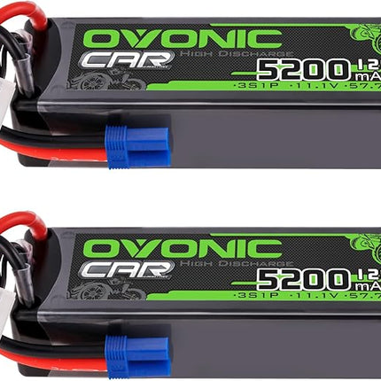 OVONIC 3S LiPo Battery 11.1V 5200mAh 120C with EC5 Plug for RC Car RC Truck Airplane Helicopter Boat Car Racing RC Hobby (2 Packs)