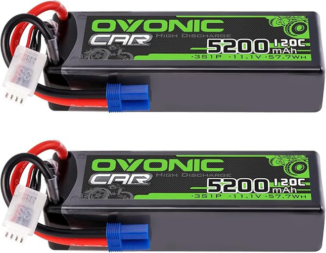 OVONIC 3S LiPo Battery 11.1V 5200mAh 120C with EC5 Plug for RC Car RC Truck Airplane Helicopter Boat Car Racing RC Hobby (2 Packs)
