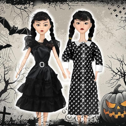 11.5'' Addams Doll, Black Dress, High Heels, and Hair, Christmas Decoration Perfect ChristmasToy Gift for Girls & Fans（H）