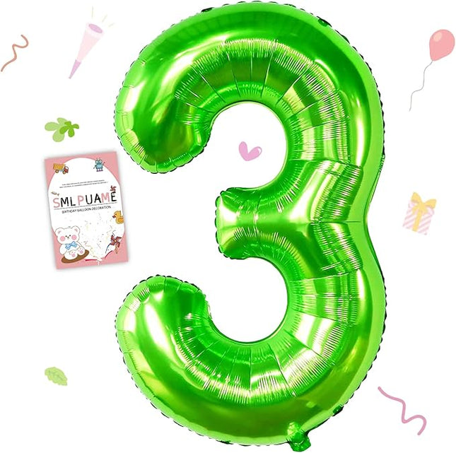 Smlpuame 40 inch Number Balloon 0-9 Green Large Number 3 Balloons,Digital Balloons for Birthday Party Celebration Decorations Supplies, Helium Foil Number Balloons for Wedding Anniversary