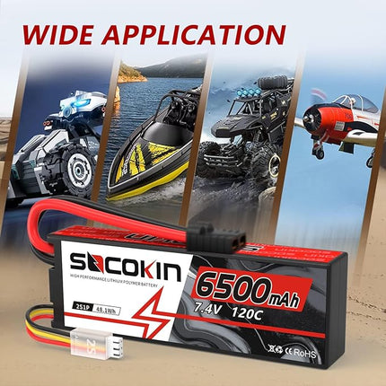 2S Lipo Battery 7.4V 6500mAh 120C Lipo RC Battery with TR Plug + EC5 Adapter Hard Case for RC Car RC Truck Airplane Helicopter Boat Car Racing RC Hobby