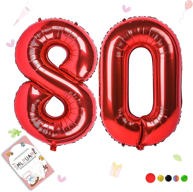 Smlpuame 40 inch Number Balloon 0-9 Red Large Number 80 Balloons,Digital Balloons for Birthday Party Celebration Decorations Supplies, Helium Foil Number Balloons for Wedding Anniversary